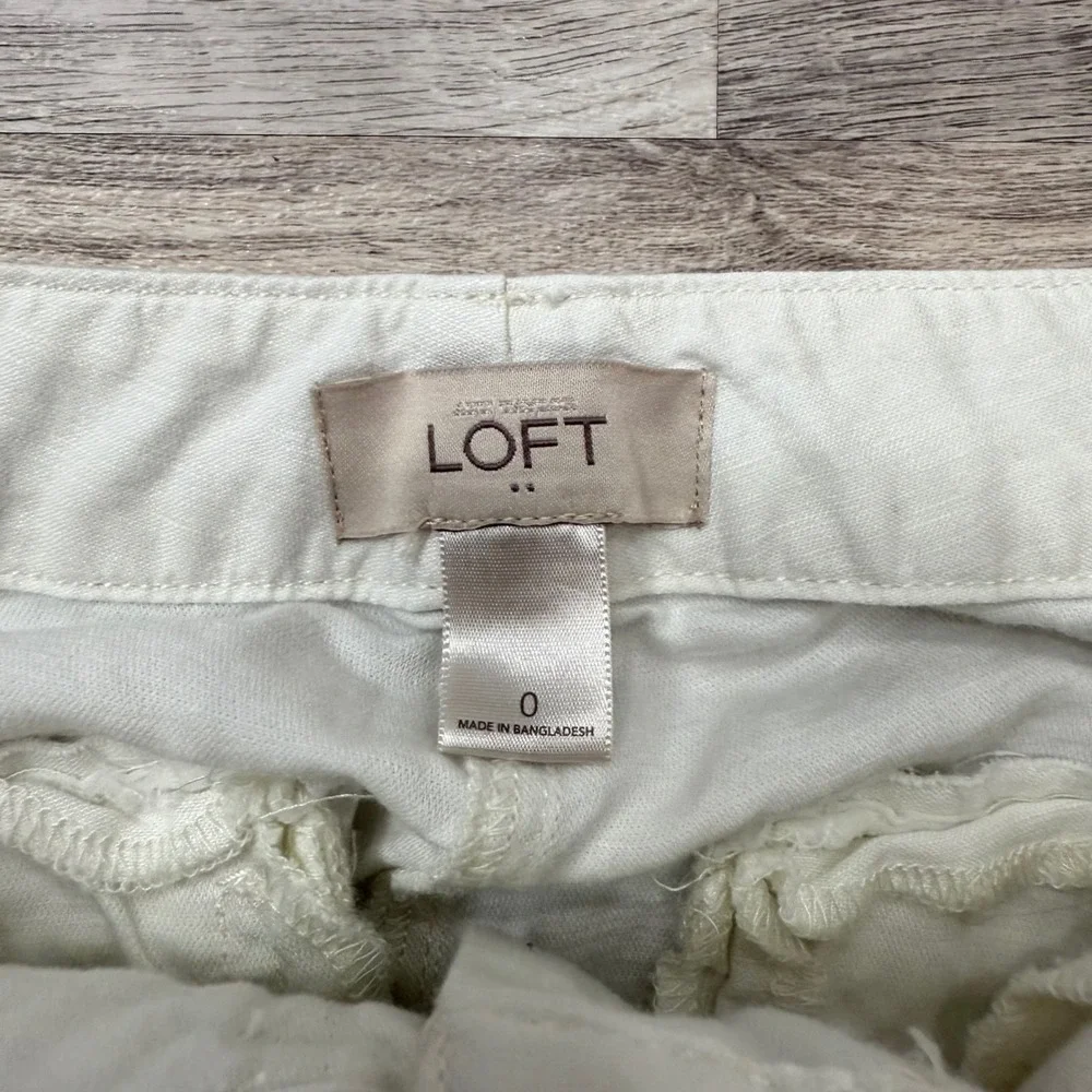 LOFT Womens White Cargo Utility‎ Pants Size 0 Linen Blend Casual Chic - Picture 7 of 10